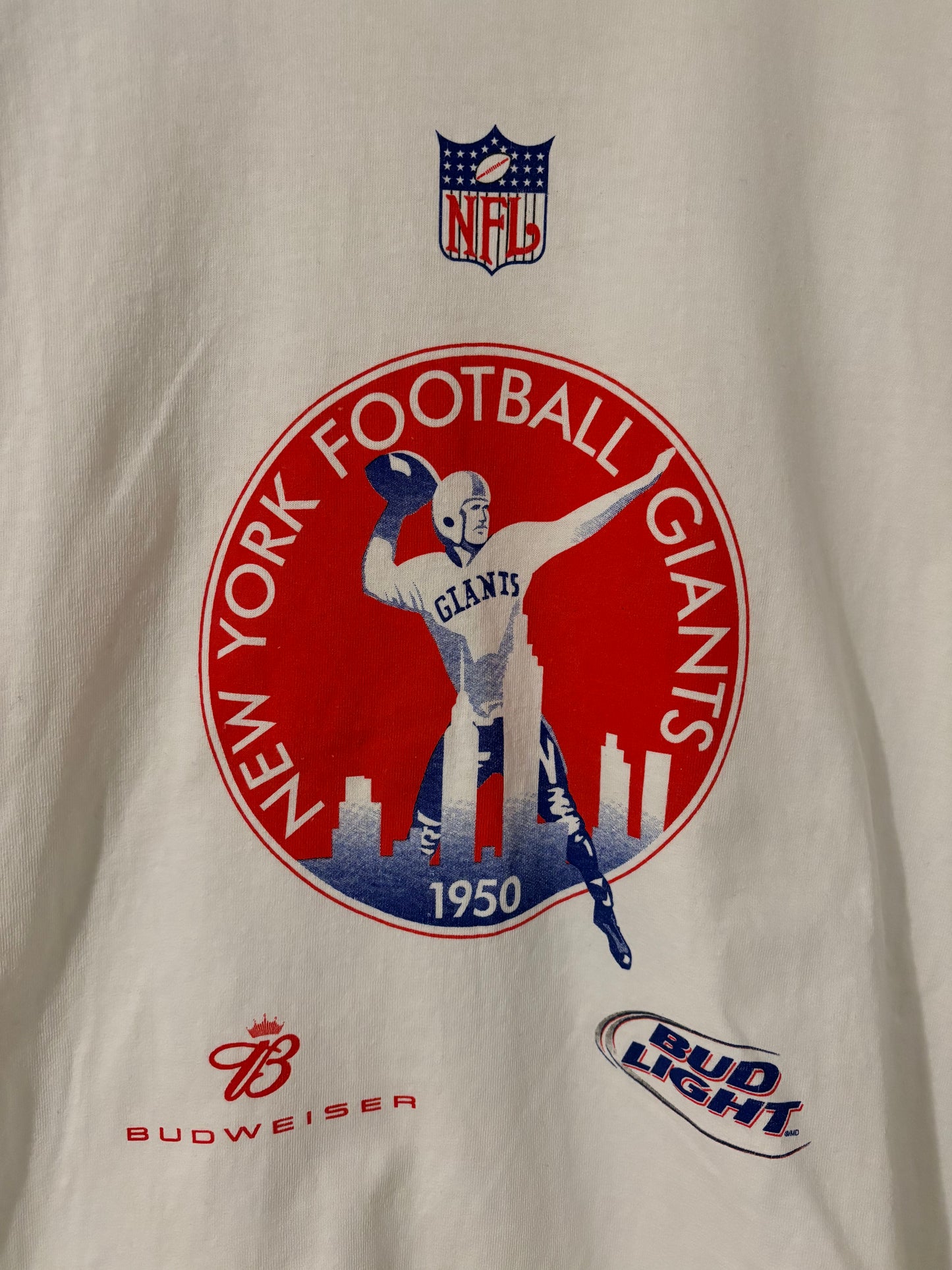 New York Giants White NFL Budweiser Tee