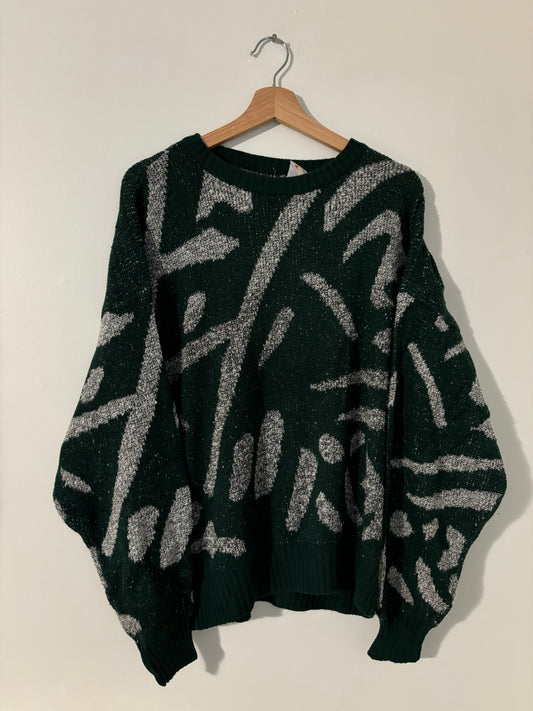 Vintage Green and Grey Wool Sweater